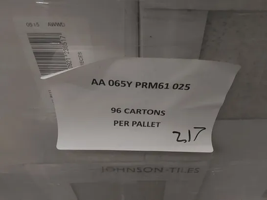 PALLET TO CONTAIN APPROX 96 X CARTONS OF JOHNSON PRISMATICS MICRO RICE/VICTORIANA GREEN GLAZED WALL TILES - 25 TILES PER CARTON // SIZE: 197 X 197 X 6.5mm