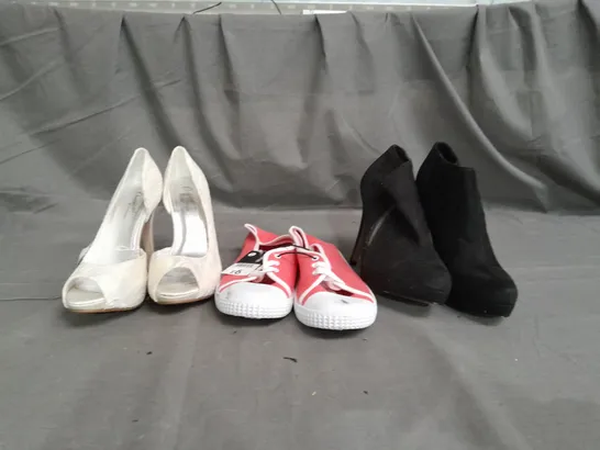 APPROXIMATELY 10 PAIRS OF ASSORTED WOMEN SHOES IN VARIOUS STYLES AND SIZES 