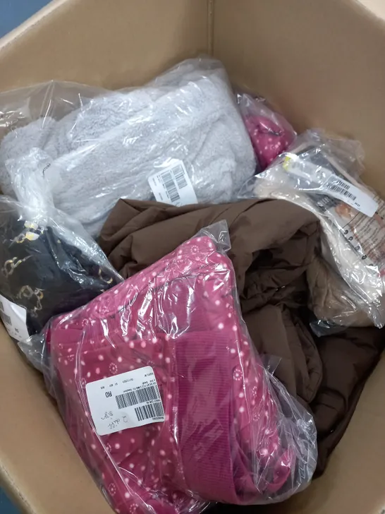 BOX OF APPROXIMATELY 15 CLOTHING ITEMS TO INCLUDE GILET, MIRACLESUIT, JUMPER ETC