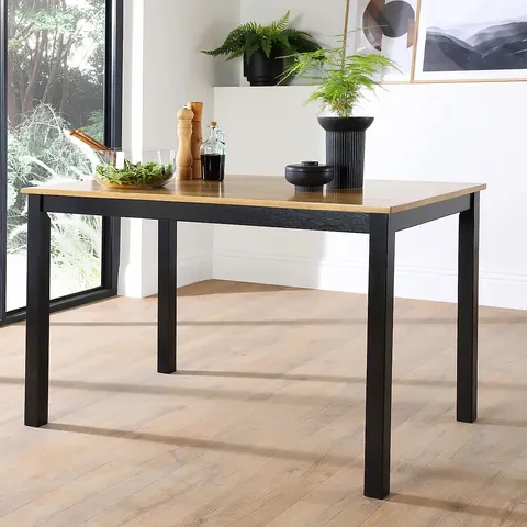 BOXED DESIGNER MILTON PAINTED BLACK &  OAK DINING TABLE 120cm