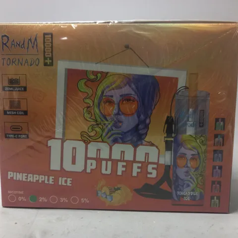 SEALED AND BOXED R AND M TORNADO DISPOSABLE VAPES - PINEAPPLE ICE - 10 PER BOX