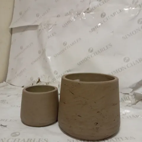 SET OF TWO STRATTON TAPERED POTS - IN WARM STONE - CEMENT 