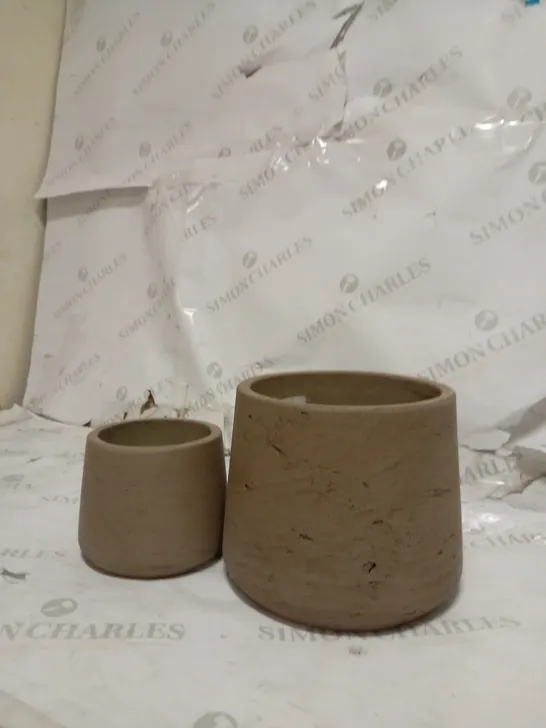 SET OF TWO STRATTON TAPERED POTS - IN WARM STONE - CEMENT 