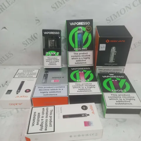 BOX OF APPROXIMATELY 15 ASSORTED E-CIGARATTES TO INCLUDE VAPORESSO, GEEKVAPE, ASPIRE ETC