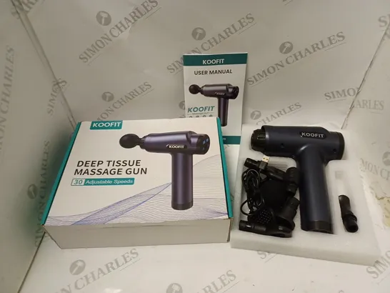 BOXED KOOFIT DEEP TISSUE MASSAGE GUN WITH ACCESSORIES, USB CABLE AND USER MANUAL