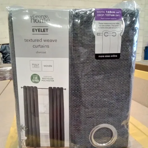 BOX OF 8 PAIRS BRAND NEW EYELET TEXTURED WEAVE CURTAINS CHARCOAL 168×137CM