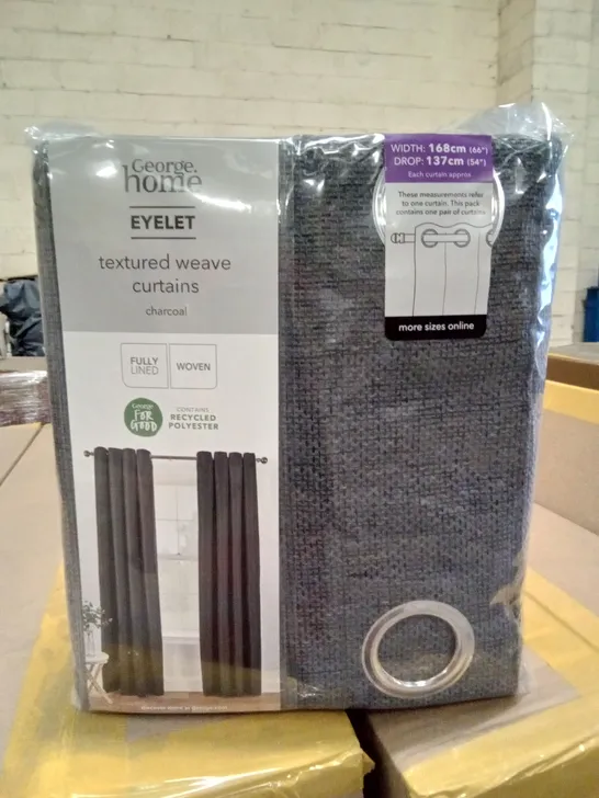 BOX OF 8 PAIRS BRAND NEW EYELET TEXTURED WEAVE CURTAINS CHARCOAL 168×137CM