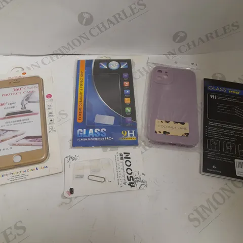 BOX OF APPROX 15 ITEMS TO INCLUDE ASSORTED PHONE CASES AND SCREEN PROTECTORS FOR VARIOUS PHONES