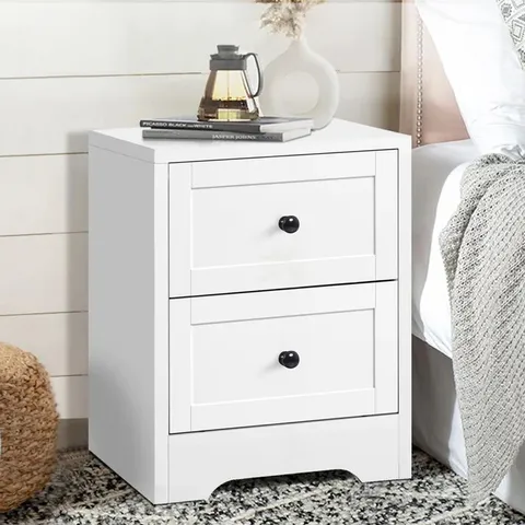 BOXED ELFORDSON BEDSIDE TABLE 2 DRAWERS HAMPTONS END STORAGE CABINET, WHITE
