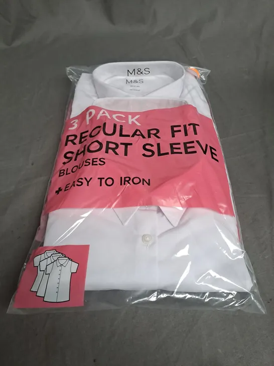 SEALED M&S 3 PACK REGULAR FIT SHORT SLEEVE BLOUSES - 14-15 YEAR