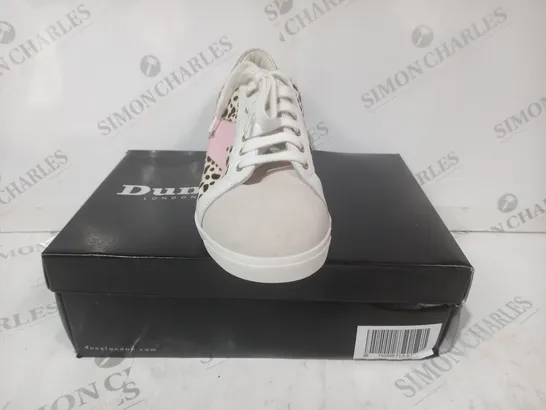 BOXED PAIR OF DUNE LONDON ENERGISED LIGHTNING BOLT TRAINERS IN ANIMAL PRINT/PINK SIZE 7