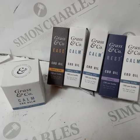 6 GRASS & CO PRODUCTS INCLUDING CALM CBD BALM, AND CBD OIL