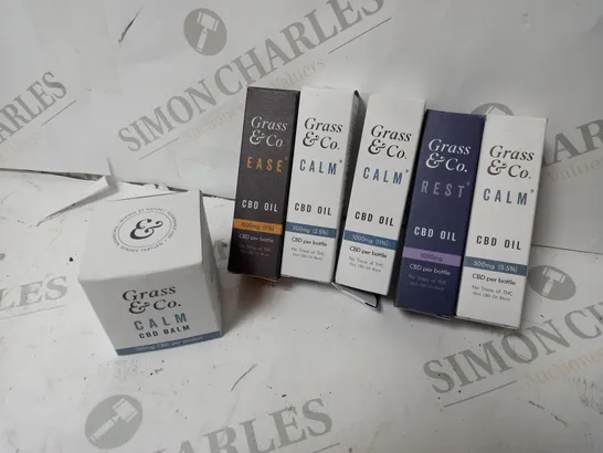 6 GRASS & CO PRODUCTS INCLUDING CALM CBD BALM, AND CBD OIL