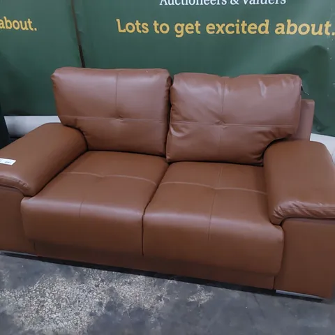 DESIGNER TWO SEATER SOFA TAN LEATHER 