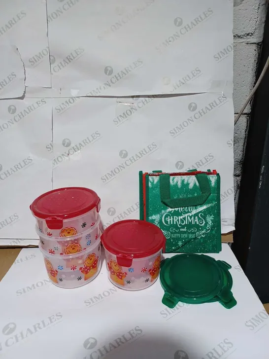 CHRISTMAS STYLE SET OF 4 PLASTIC TUBS