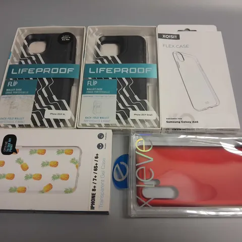 LOT OF 5 ASSORTED PHONE CASES TO INCLUDE LIFEPROOF AND XQISIT