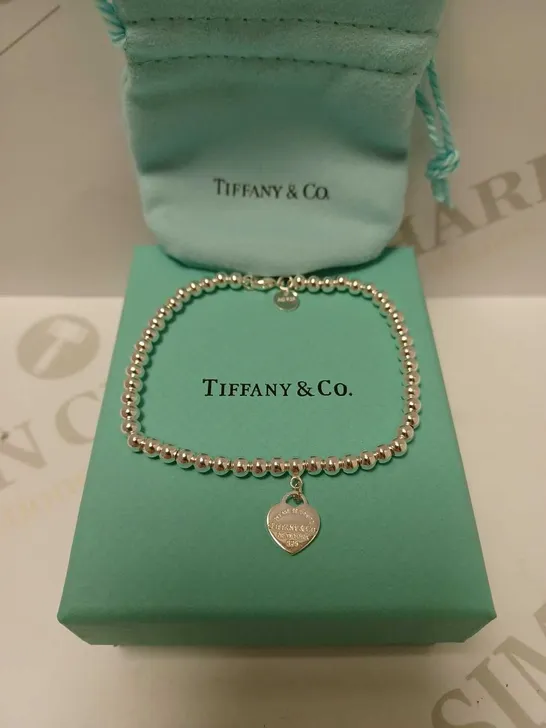 TIFFANY & CO. HEART DETAIL SILVER BEADED BRACELET 