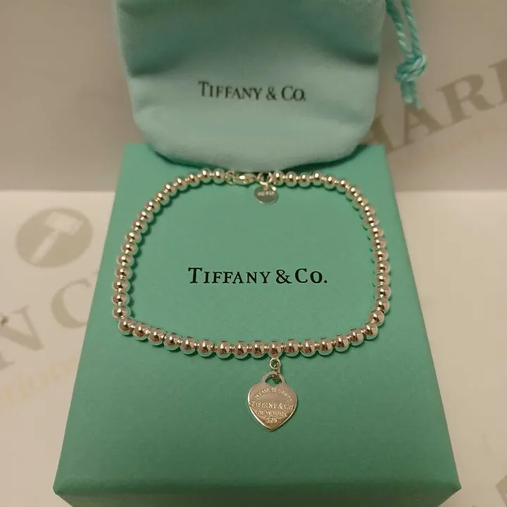 Tiffany  Co Love Tiffany Blue Heart Tag Bead Bracelet in Sterling Si   LuxuryPromise