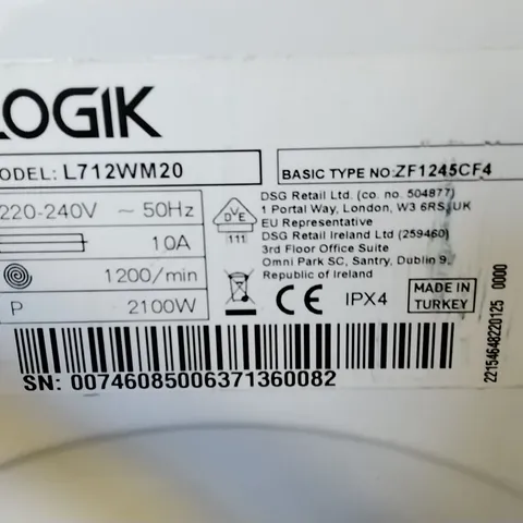 LOGIK L712WM20 WASHING MACHINE