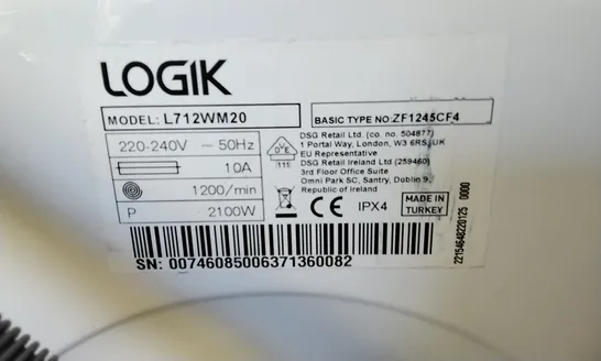 LOGIK L712WM20 WASHING MACHINE