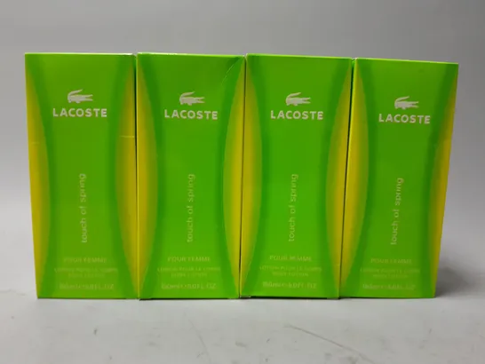 4 BOXED LACOSTE TOUCH OF SPRING POUR FEMME BODY LOTION (150ml)