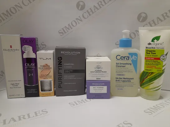 LOT OF APPROX 8 ASSORTED SKIN CARE PRODUCTS TO INCLUDE REVOLUTION CREAM DRENCH, ELIZABETH ARDEN EIGHT HOUR CREAM, CERA VE SMOOTHING CLEANSER, ETC