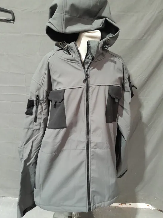 GREY ZIP THROUGH HOODED COAT - 3XL