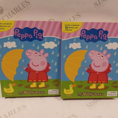 LOT OF 2 PEPPA PIG MY BUSY BOOKS (INCLUDES A STORYBOOK, 10 FIGURINES, AND A PLAYMAT)