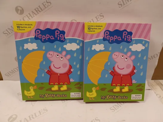 LOT OF 2 PEPPA PIG MY BUSY BOOKS (INCLUDES A STORYBOOK, 10 FIGURINES, AND A PLAYMAT)