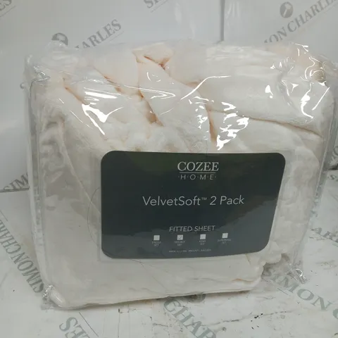 PACK OF TWO COZEE HOME VELVETSOFT FITTED SHEETS - WHITE DOUBLESIZE