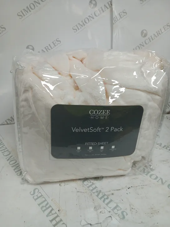 PACK OF TWO COZEE HOME VELVETSOFT FITTED SHEETS - WHITE DOUBLESIZE