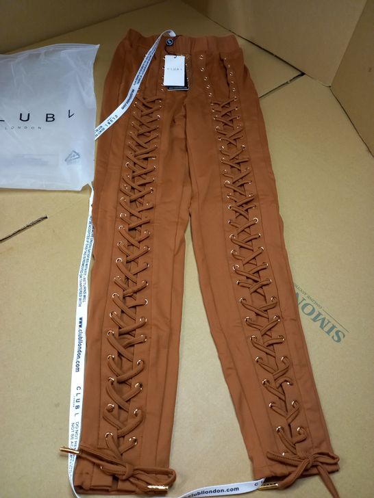 CLUB L RUST EYELET & LACE UP DETAIL LEGGINGS - SIZE 8