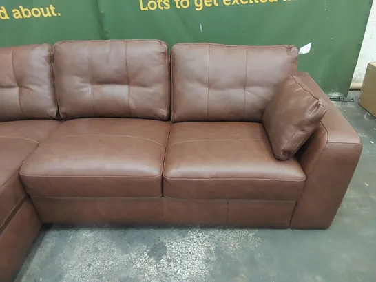 DESIGNER 3 SEATER TAN LEATHER CHAISE SOFA 