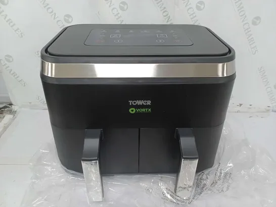 BOXED TOWER 8 LITRE DUAL BASKET AIR FRYER IN BLACK