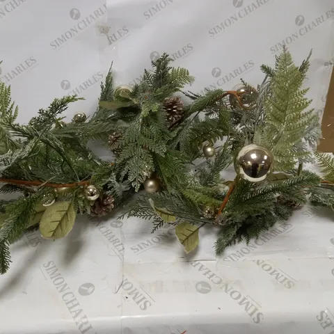 6FT PRE LIT FROSTED GARLAND WITH BAUBLES