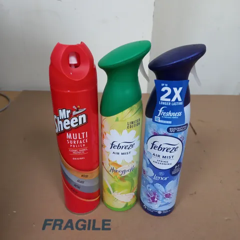 APPROXIMATELY 18 AEROSOL SPRAYS TO INCLUDE SHEEN FURNITURE POLISH AND FEBREZE AIR FRESHENER