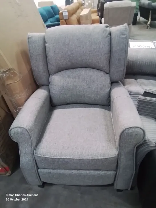 QUALITY DESIGNER GREY FABRIC UPHOLSTERED RECLINING ARMCHAIR 