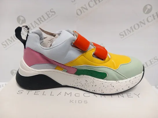 BOXED PAIR OF STELLA MCCARTNEY KIDS MULTICOLOUR TRAINERS WITH STRAPS SIZE 34