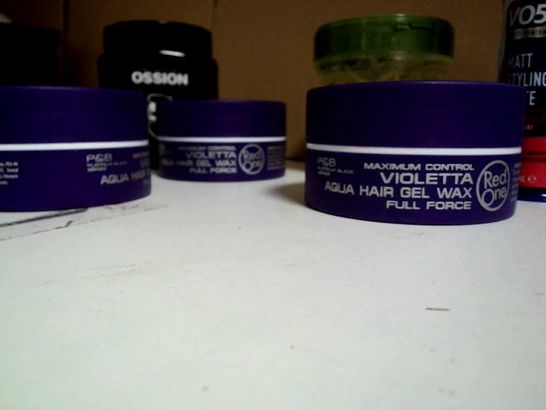 LOT OF APPROX. 6 HAIR PRODUCTS TO INCLUDE:  RED ONE - VIOLETTA AQUA HAIR GEL WAX, ECO STYLE - OLIVE OIL STYLING GEL, V05 MATT SYLING PASTE ULTRA HOLD