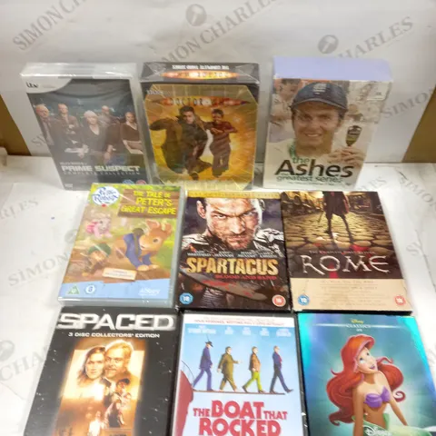 BOX OF 9 ASSORTED DVDS TO INCLUDE THE LITTLE MERMAID, SPACED, DOCTOR WHO ETC