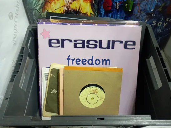 BOX OF APPROX 10 VINYLS INCLUDING ERASURE FREEDOM, BEAST IN BLACK AND ERASURE I SAY