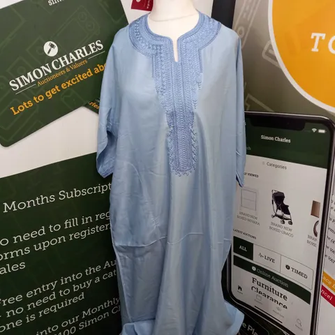 MAGHRIBI SHORT SLEEVE SHIRT-LIKE DRESS IN SKY BLUE - SMALL