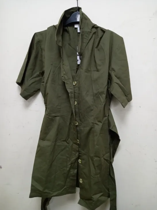 DOROTHY PERKINS WRAP SHIRT DRESS IN KHAKI GREEN - SIZE 14