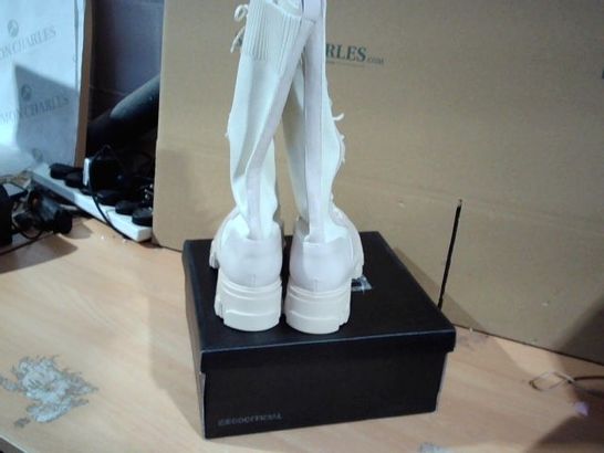 BOXED PAIR OF EGO SAINT BOOTS BEIGE/CREAM SIZE 5