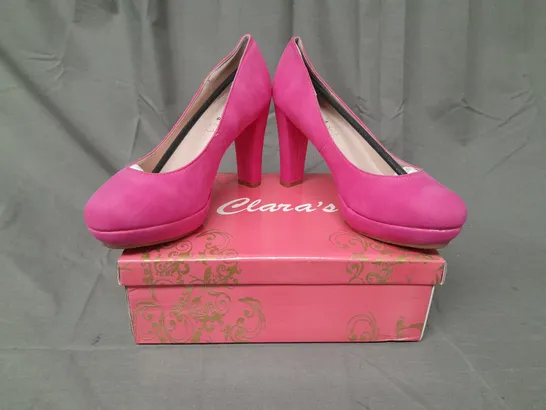 BOXED PAIR OF CLARA'S CLOSED TOE HIGH HEEL SHOES IN FUCHSIA 38