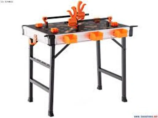 BOXED COSTWAY FOLDING WORK TABLE WITH 2 QUICK CLAMPS, 3 TOOL BOXES AND METAL FRAME - ORANGE