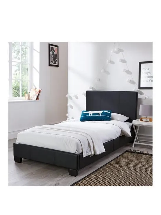 BOXED GRADE 1  ELLIS BLACK FAUX LEATHER SINGLE BED FRAME (1 BOX) RRP £109