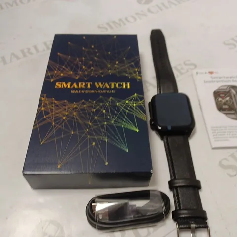 BOXED SMART WATCH WITH USB CABLE AND INSTRUCTION LEAFLET - BLACK