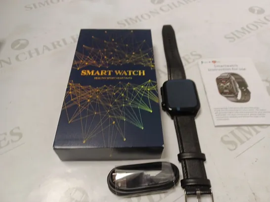 BOXED SMART WATCH WITH USB CABLE AND INSTRUCTION LEAFLET - BLACK