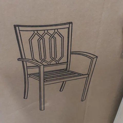 BOXED SET OF 2 BLACK METAL GARDEN CHAIRS WITH CUSHIONS